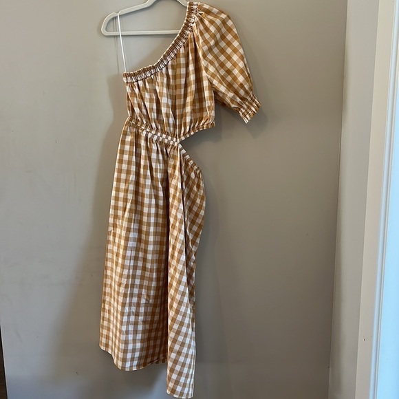 NEW NWT Who What Wear Gingham Asymmetrical Mustard Midi Dress size XL - Picture 3 of 5